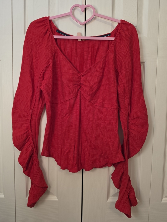 Pilcro Tops - Pilcro Anthropologie Red Textured Ribbed Sweetheart V-Neck Top Large LNWT